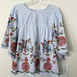 Joy Joy Embroidered Trim Yoked Top S